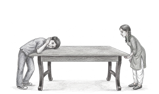 listening to sound through a wooden desk