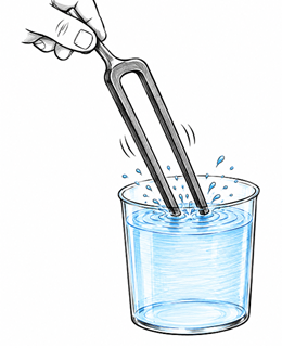 tuning fork prong touching water surface