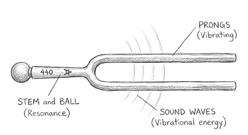 tuning fork prong touching water surface